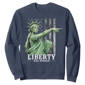 Liberty Has Spoken Sweatshirt Funny Basketball Statue of Liberty Pointing Meme TS11 Navy Print Your Wear