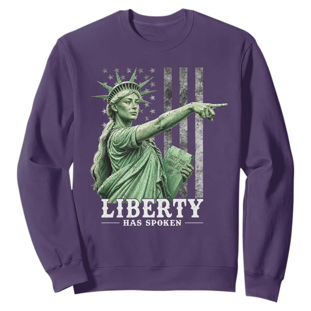 Liberty Has Spoken Sweatshirt Funny Basketball Statue of Liberty Pointing Meme TS11 S Purple Print Your Wear