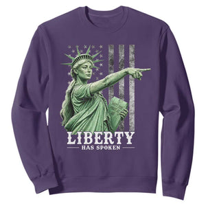 Liberty Has Spoken Sweatshirt Funny Basketball Statue of Liberty Pointing Meme TS11 S Purple Print Your Wear