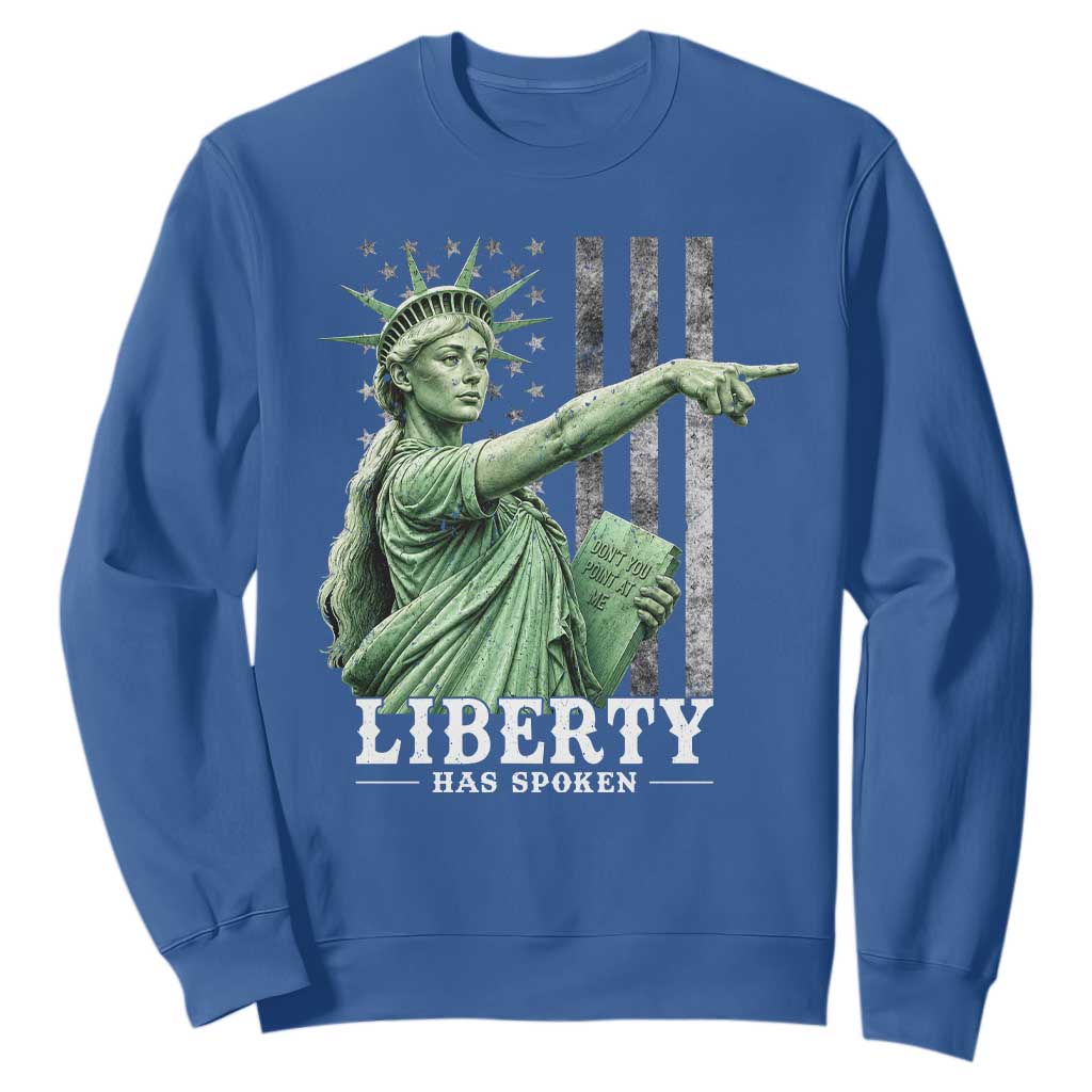 Liberty Has Spoken Sweatshirt Funny Basketball Statue of Liberty Pointing Meme TS11 Royal Blue Print Your Wear
