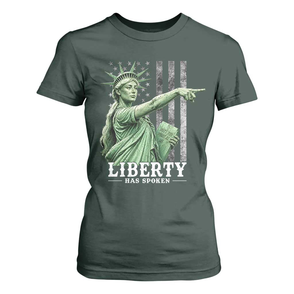 Liberty Has Spoken T Shirt For Women Funny Basketball Statue of Liberty Pointing Meme TS11 Dark Forest Green Print Your Wear
