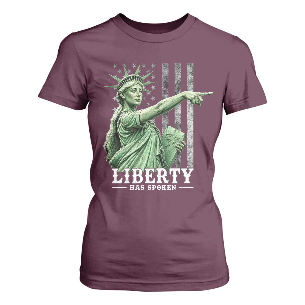 Liberty Has Spoken T Shirt For Women Funny Basketball Statue of Liberty Pointing Meme TS11 Maroon Print Your Wear