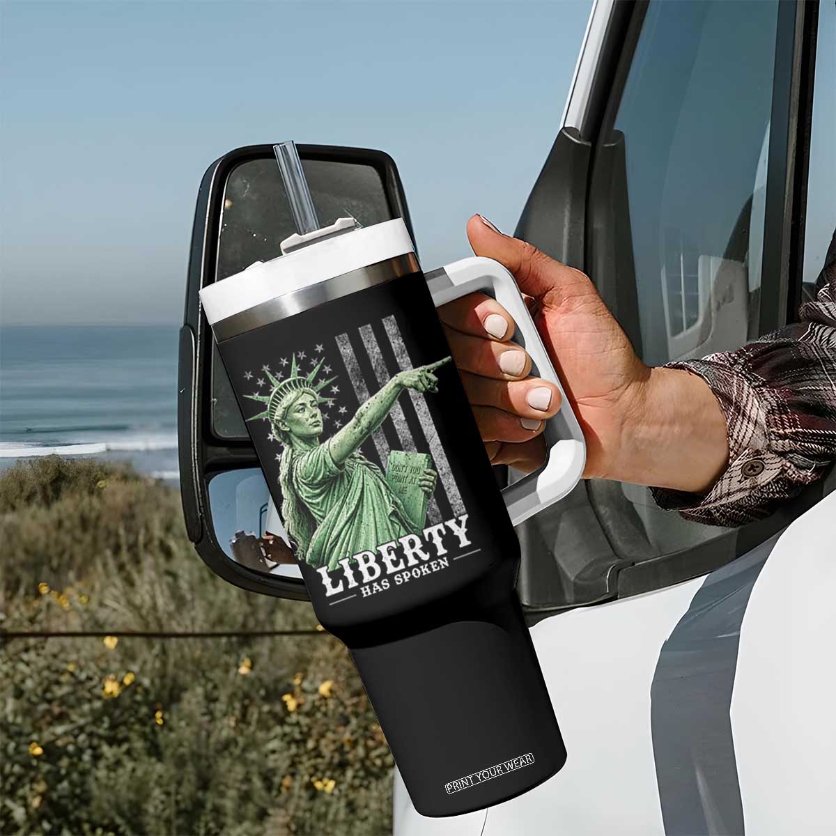 Liberty Has Spoken Tumbler With Handle Funny Basketball Statue of Liberty Pointing Meme TS11 Print Your Wear
