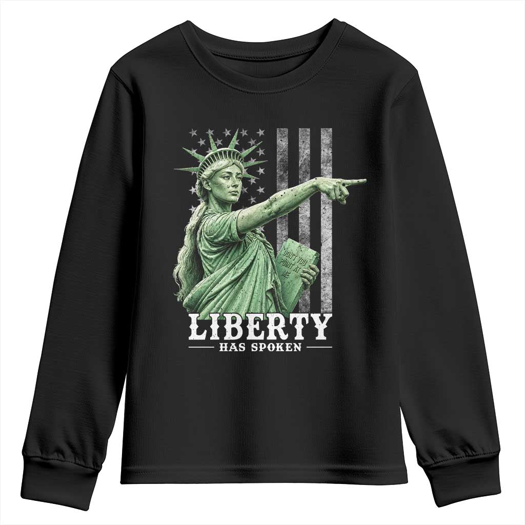 Liberty Has Spoken Youth Sweatshirt Funny Basketball Statue of Liberty Pointing Meme TS11 Black Print Your Wear