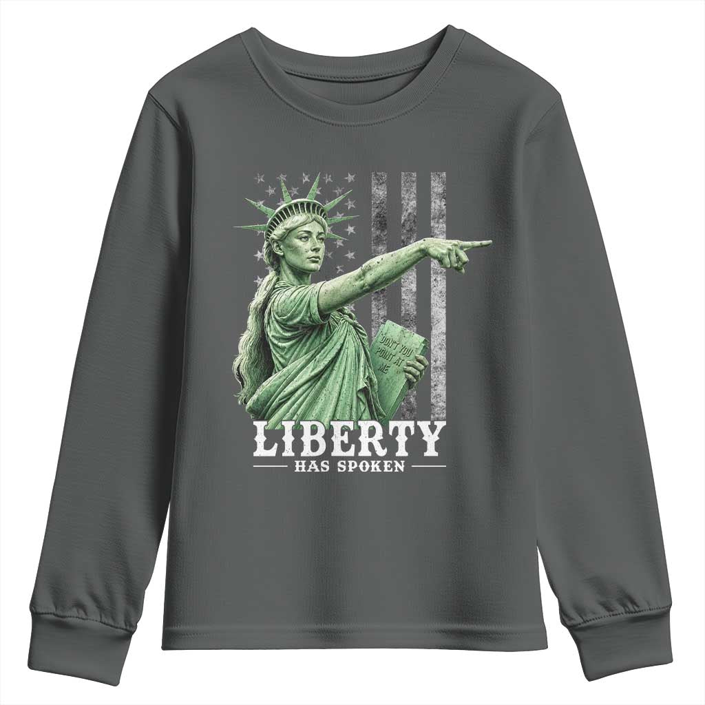 Liberty Has Spoken Youth Sweatshirt Funny Basketball Statue of Liberty Pointing Meme TS11 Dark Heather Print Your Wear