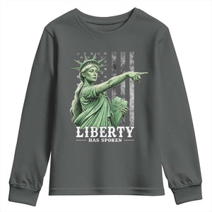 Liberty Has Spoken Youth Sweatshirt Funny Basketball Statue of Liberty Pointing Meme TS11 Dark Heather Print Your Wear