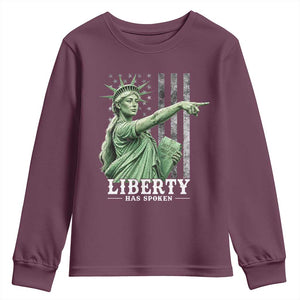 Liberty Has Spoken Youth Sweatshirt Funny Basketball Statue of Liberty Pointing Meme TS11 Maroon Print Your Wear