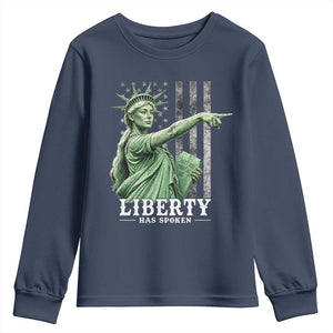 Liberty Has Spoken Youth Sweatshirt Funny Basketball Statue of Liberty Pointing Meme TS11 Navy Print Your Wear