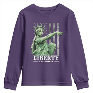 Liberty Has Spoken Youth Sweatshirt Funny Basketball Statue of Liberty Pointing Meme TS11 Purple Print Your Wear
