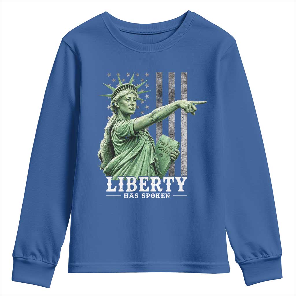 Liberty Has Spoken Youth Sweatshirt Funny Basketball Statue of Liberty Pointing Meme TS11 Royal Blue Print Your Wear