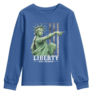 Liberty Has Spoken Youth Sweatshirt Funny Basketball Statue of Liberty Pointing Meme TS11 Royal Blue Print Your Wear