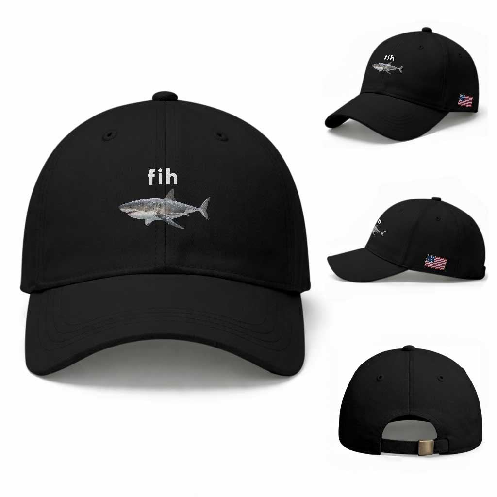 Funny Fih Shark Misspelled Fish Meme Baseball Cap Great White Shark Lover