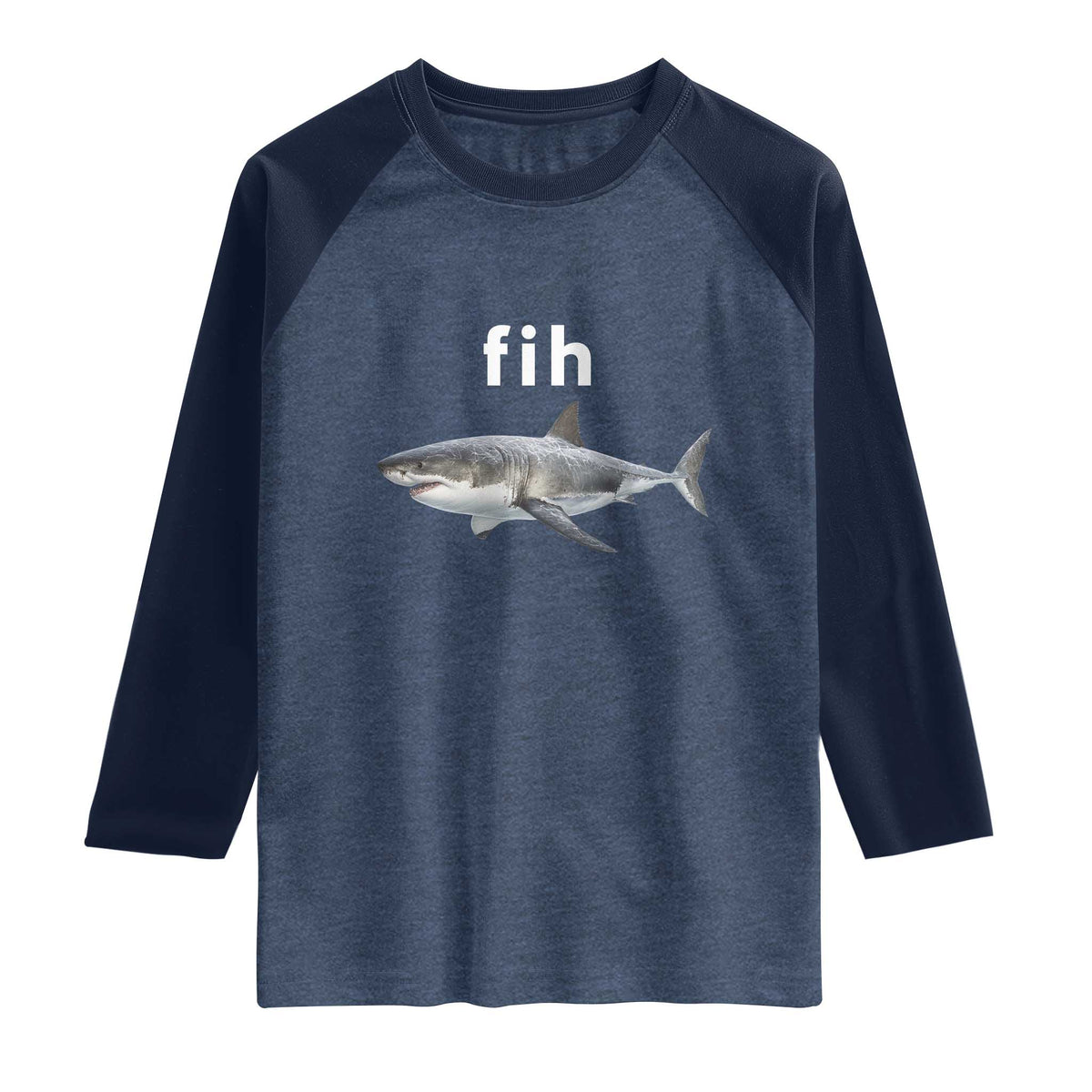 Funny Fih Shark Misspelled Fish Meme Raglan Shirt Great White Shark Lover