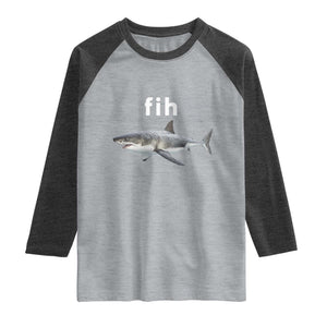 Funny Fih Shark Misspelled Fish Meme Raglan Shirt Great White Shark Lover