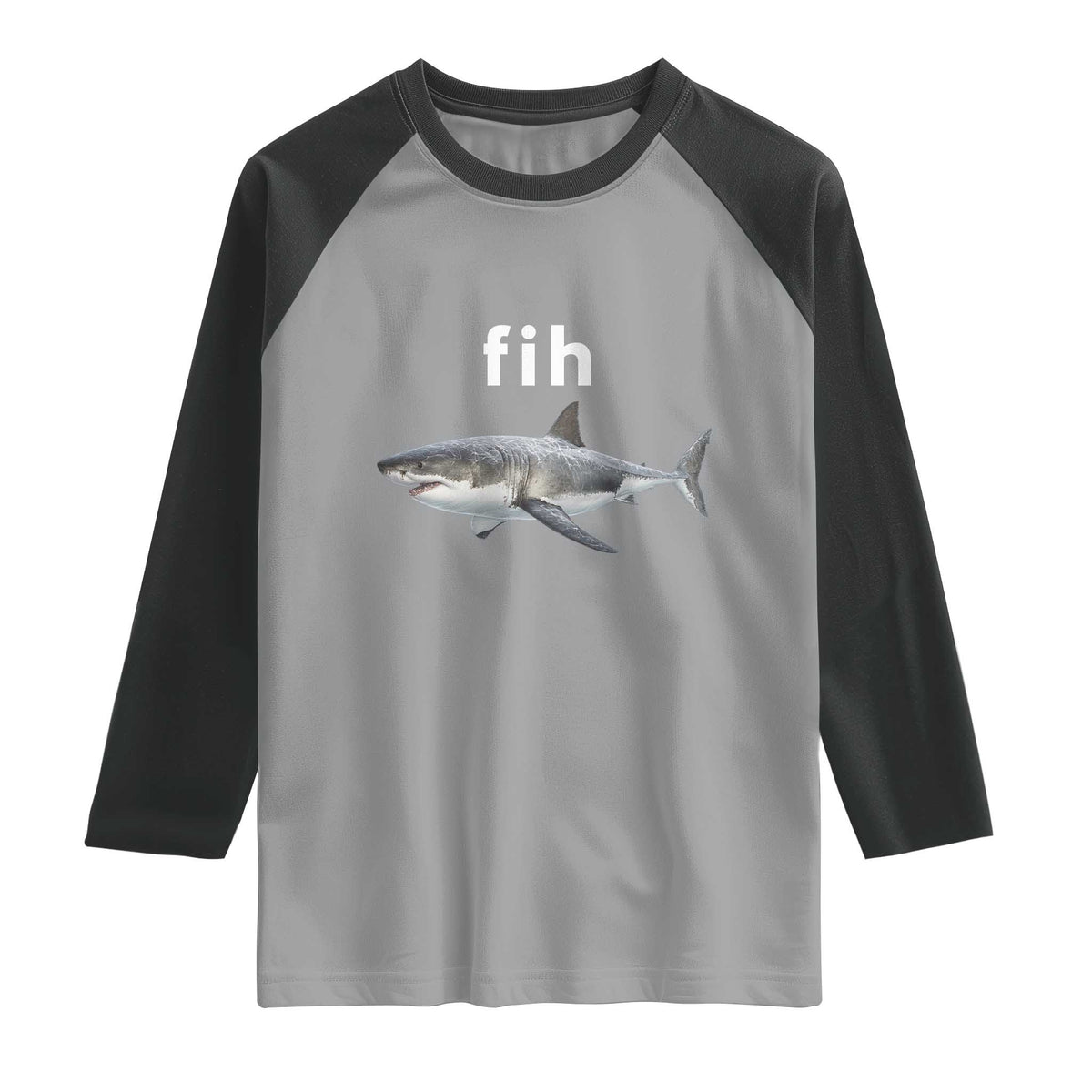 Funny Fih Shark Misspelled Fish Meme Raglan Shirt Great White Shark Lover