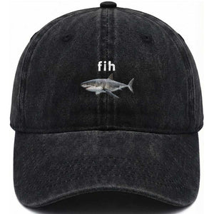 Funny Fih Shark Misspelled Fish Meme Washed Cotton Baseball Cap Great White Shark Lover