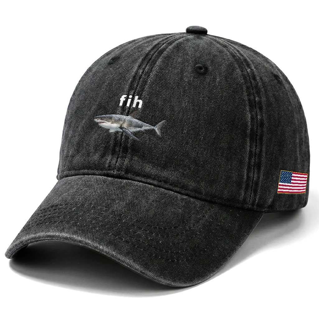 Funny Fih Shark Misspelled Fish Meme Washed Cotton Baseball Cap Great White Shark Lover