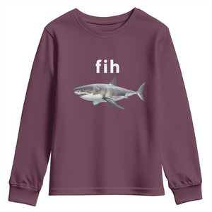 Funny Fih Shark Misspelled Fish Meme Youth Sweatshirt Great White Shark Lover