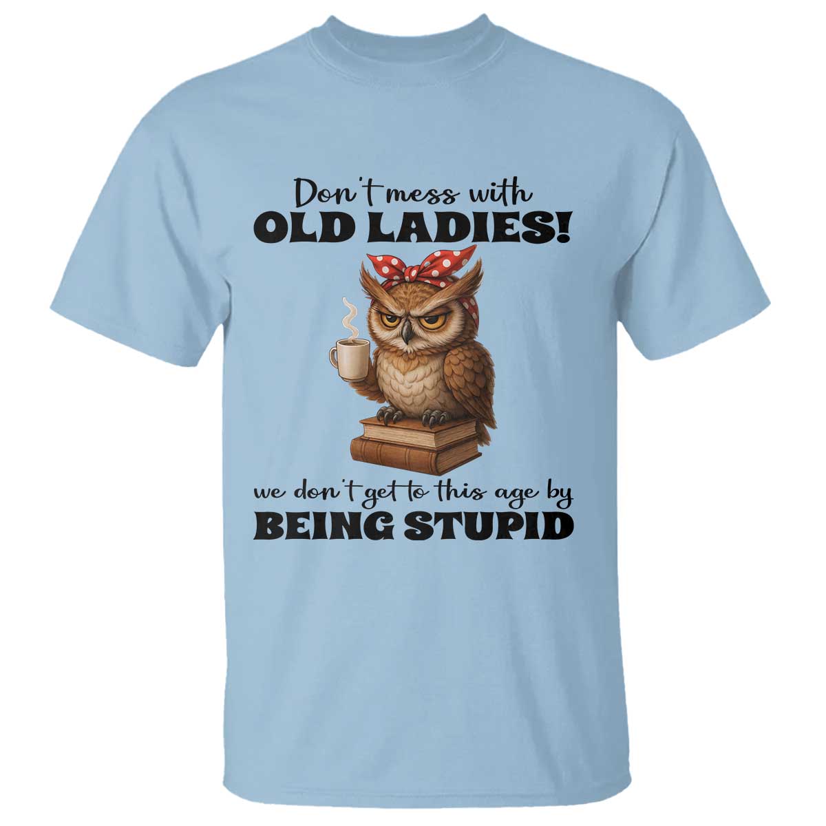 Dont Mess With Old Ladies We Dont Get To This Age By Being Stupid T Shirt Cute Owl TS11 Light Blue Print Your Wear