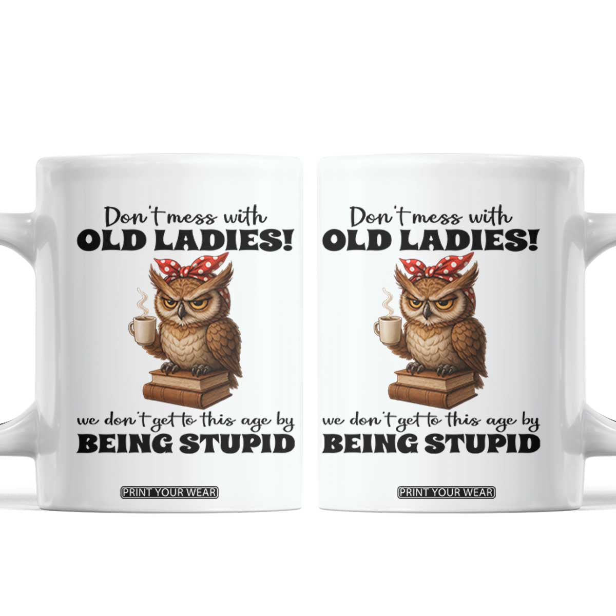 Dont Mess With Old Ladies We Dont Get To This Age By Being Stupid Coffee Mug Cute Owl TS11 White Print Your Wear