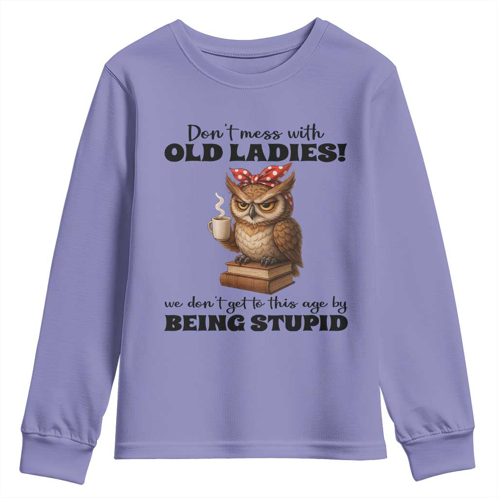 Dont Mess With Old Ladies We Dont Get To This Age By Being Stupid Youth Sweatshirt Cute Owl TS11 Violet Print Your Wear
