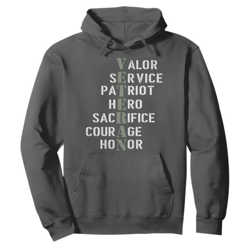 Veterans Valor Service Patriot Hero Sacrifice Courage Honor Hoodie TS11 Dark Heather Print Your Wear
