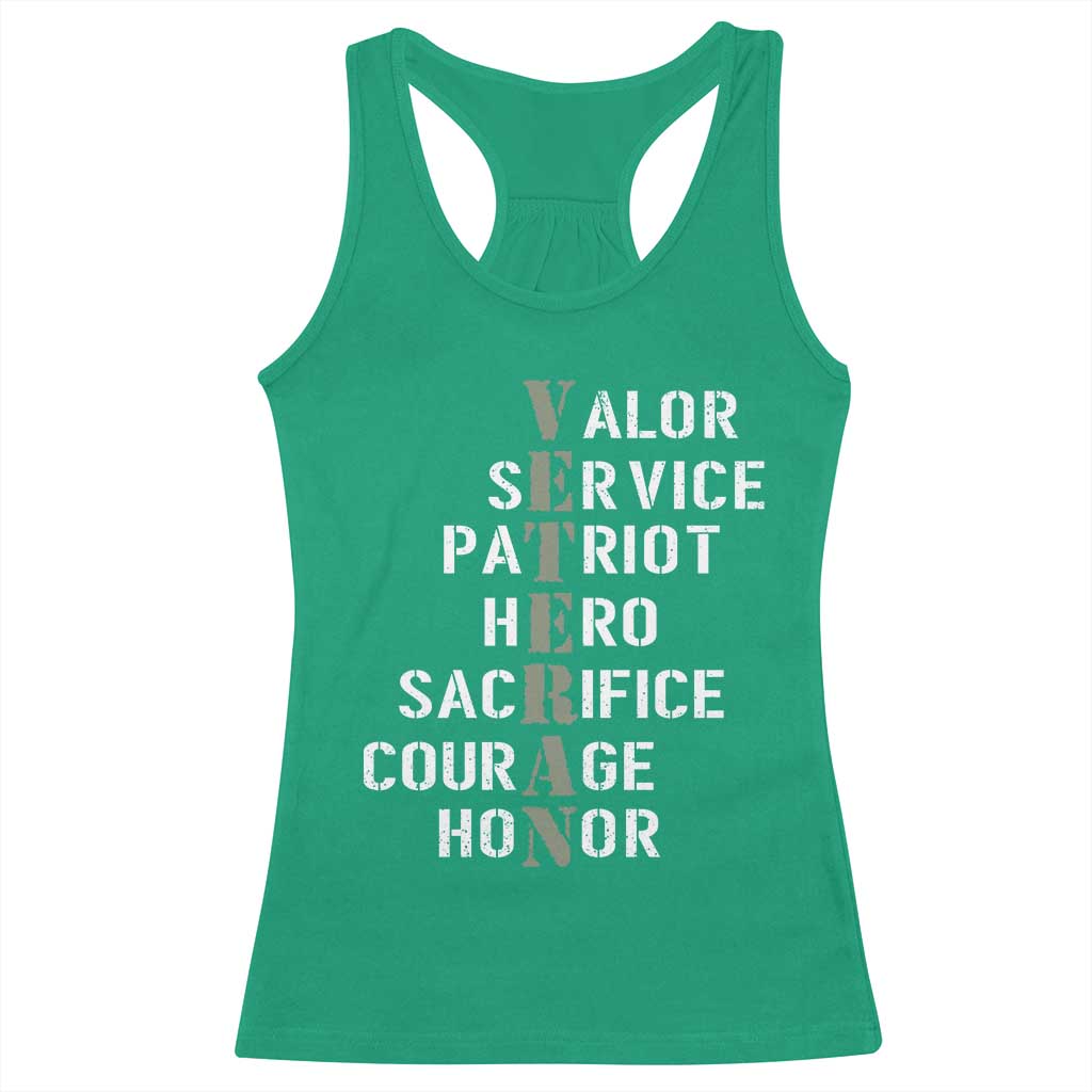 Veterans Valor Service Patriot Hero Sacrifice Courage Honor Racerback Tank Top TS11 Irish Green Print Your Wear