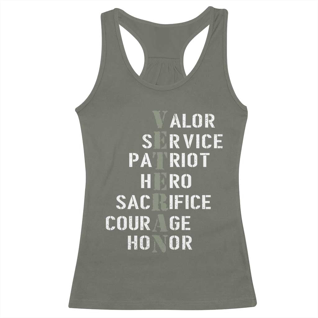 Veterans Valor Service Patriot Hero Sacrifice Courage Honor Racerback Tank Top TS11 Military Green Print Your Wear