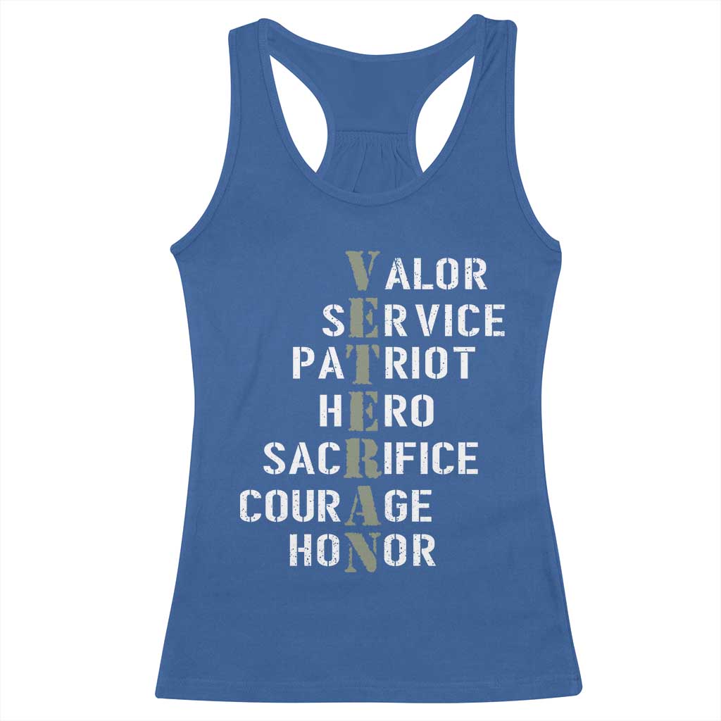 Veterans Valor Service Patriot Hero Sacrifice Courage Honor Racerback Tank Top TS11 Royal Blue Print Your Wear