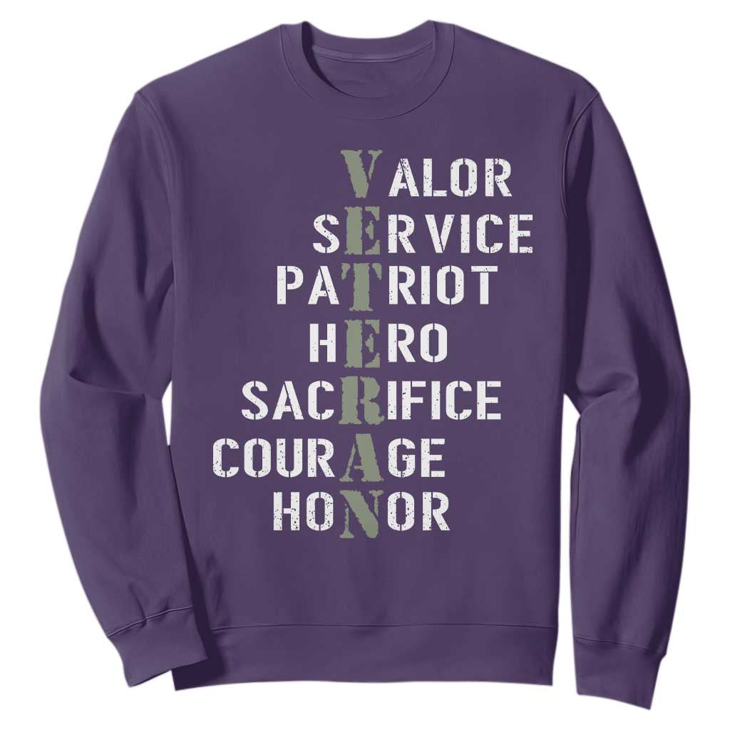 Veterans Valor Service Patriot Hero Sacrifice Courage Honor Sweatshirt TS11 Purple Print Your Wear