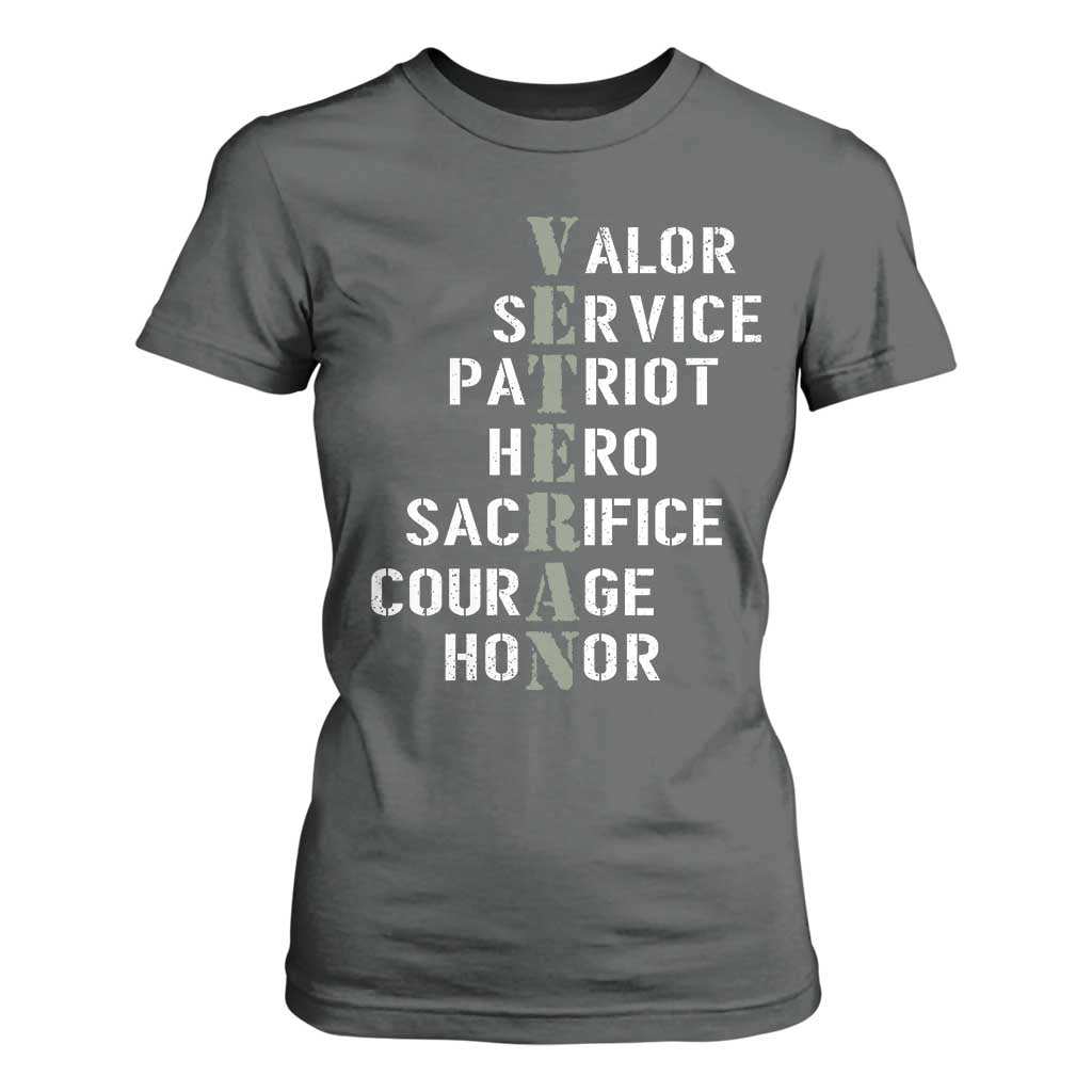 Veterans Valor Service Patriot Hero Sacrifice Courage Honor T Shirt For Women TS11 Dark Heather Print Your Wear