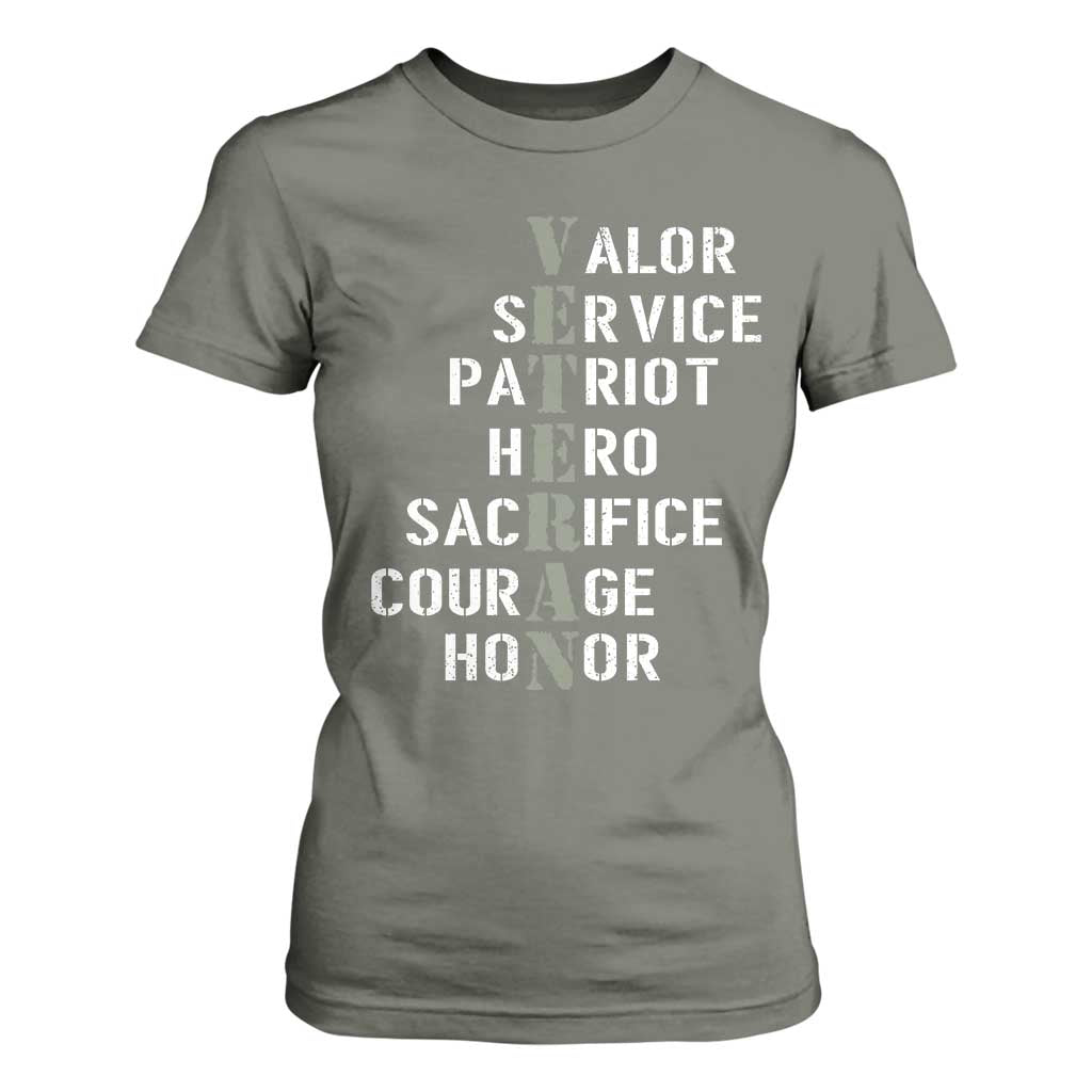 Veterans Valor Service Patriot Hero Sacrifice Courage Honor T Shirt For Women TS11 Military Green Print Your Wear