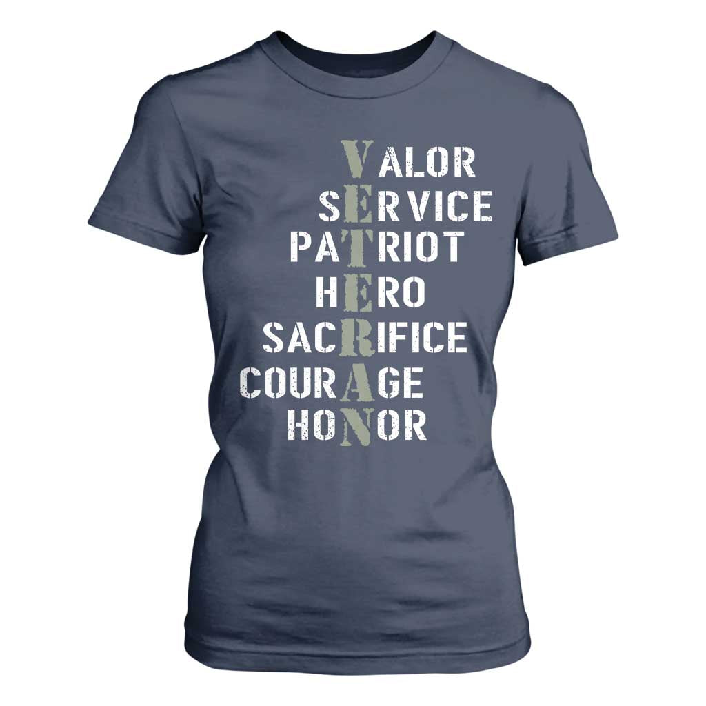Veterans Valor Service Patriot Hero Sacrifice Courage Honor T Shirt For Women TS11 Navy Print Your Wear