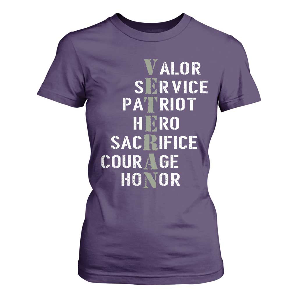 Veterans Valor Service Patriot Hero Sacrifice Courage Honor T Shirt For Women TS11 Purple Print Your Wear