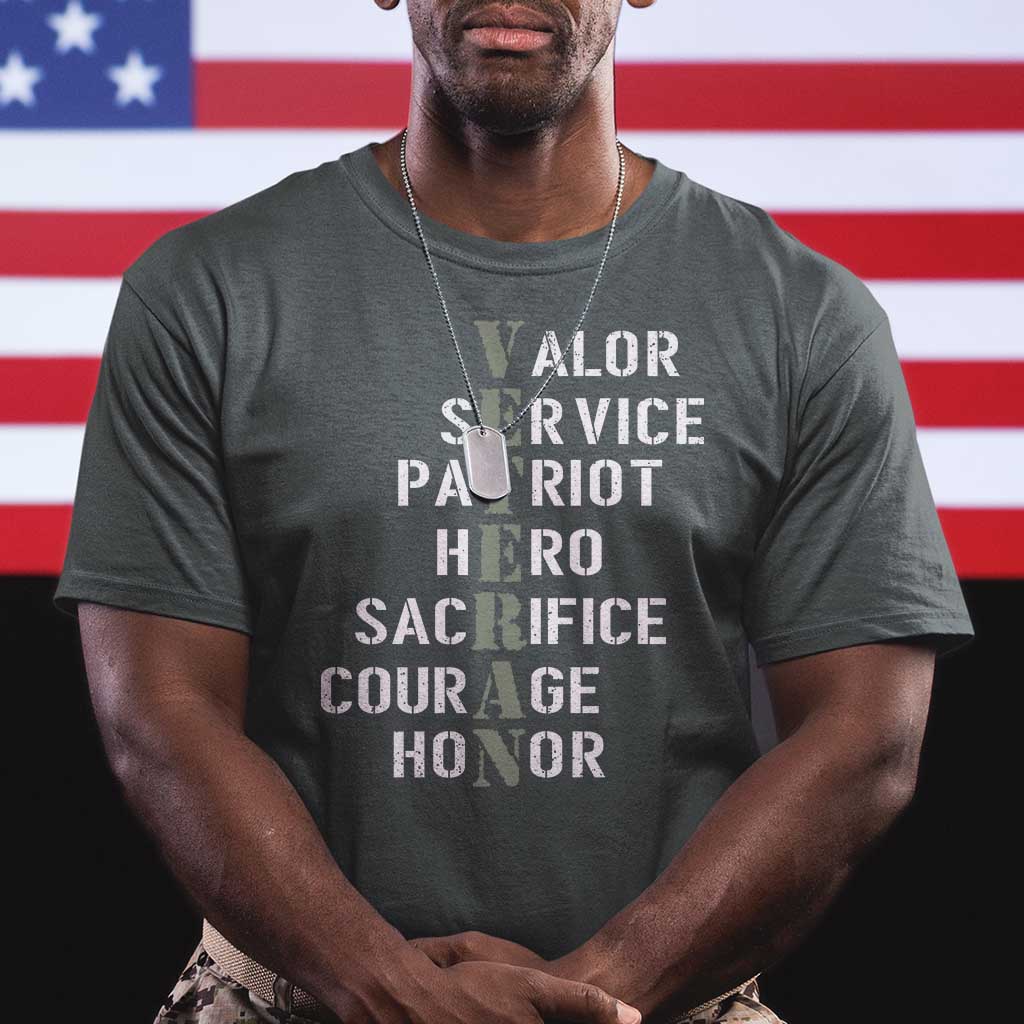 Veterans Valor Service Patriot Hero Sacrifice Courage Honor T Shirt TS11 Dark Heather Print Your Wear