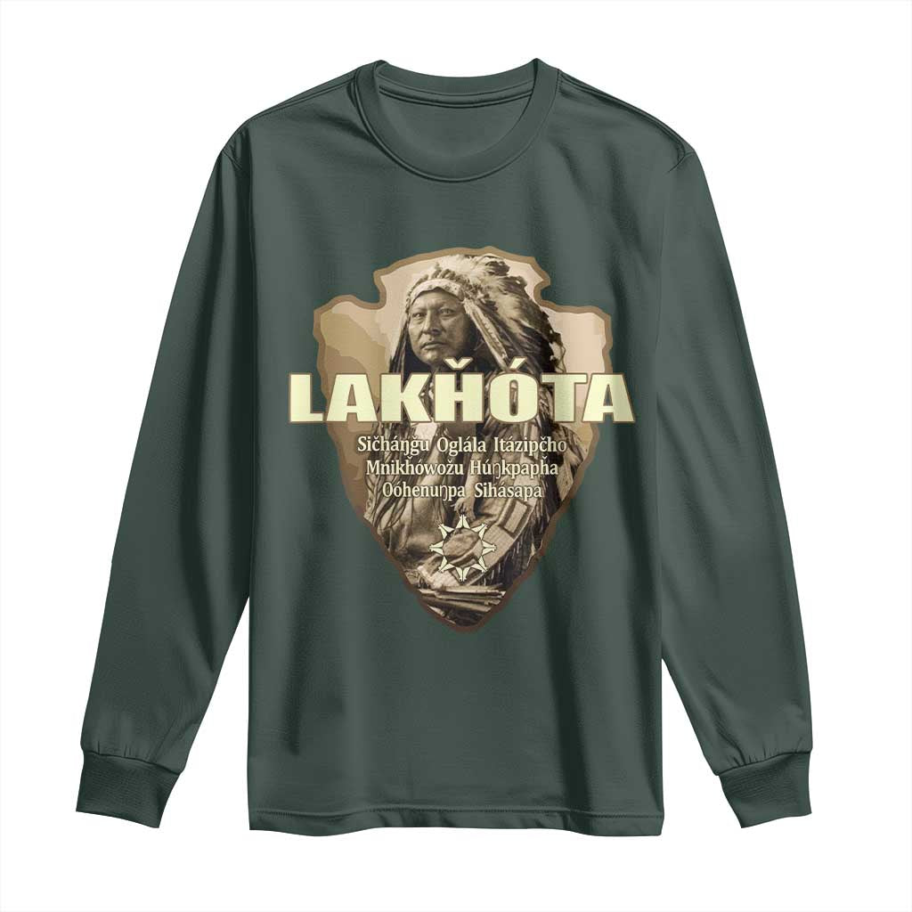 Chief Spotted Elk Lakhota Lakota Sioux Native American Indian Long Sleeve Shirt TS11 Dark Forest Green Print Your Wear