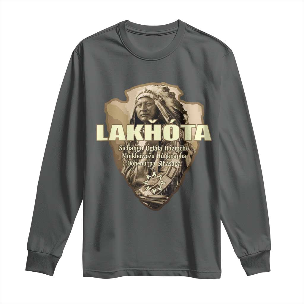 Chief Spotted Elk Lakhota Lakota Sioux Native American Indian Long Sleeve Shirt TS11 Dark Heather Print Your Wear