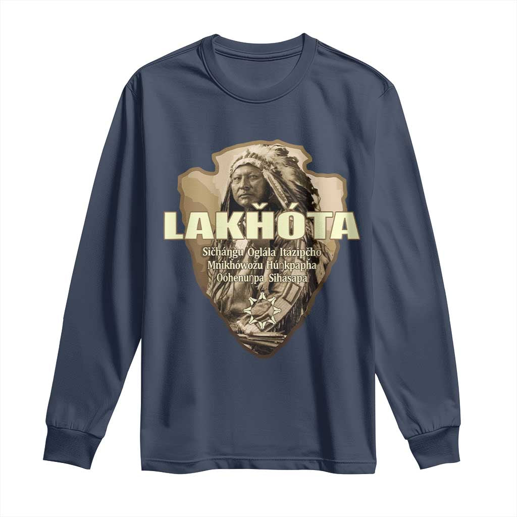 Chief Spotted Elk Lakhota Lakota Sioux Native American Indian Long Sleeve Shirt TS11 Navy Print Your Wear