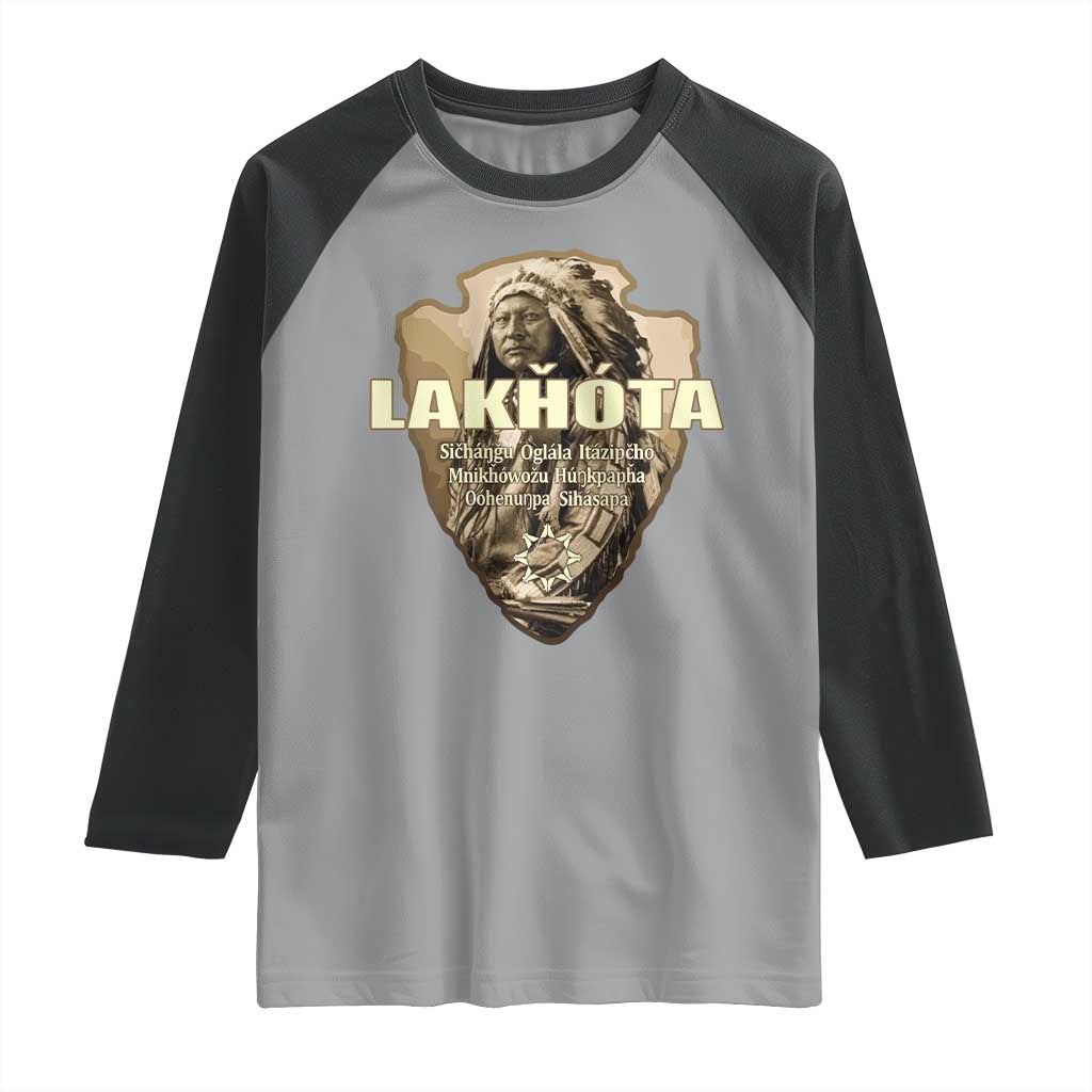 Chief Spotted Elk Lakhota Lakota Sioux Native American Indian Raglan Shirt TS11 Sport Gray Black Print Your Wear