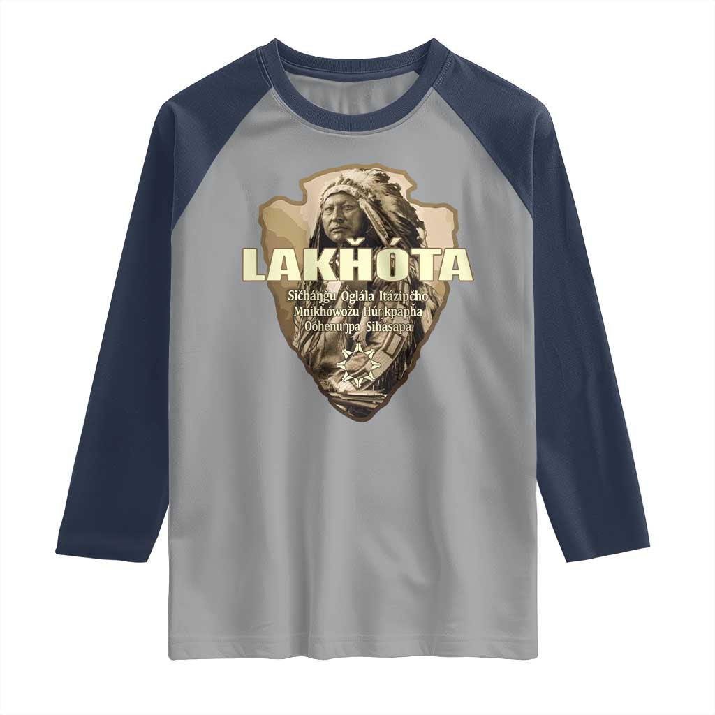 Chief Spotted Elk Lakhota Lakota Sioux Native American Indian Raglan Shirt TS11 Sport Gray Navy Print Your Wear