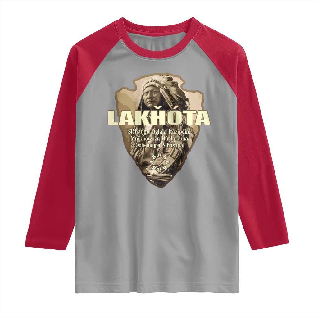 Chief Spotted Elk Lakhota Lakota Sioux Native American Indian Raglan Shirt TS11 Sport Gray Red Print Your Wear