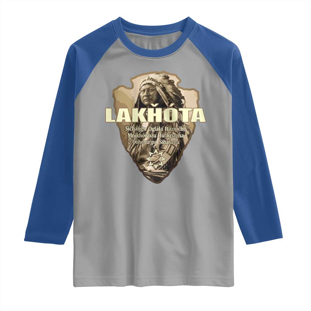 Chief Spotted Elk Lakhota Lakota Sioux Native American Indian Raglan Shirt TS11 Sport Gray Royal Print Your Wear