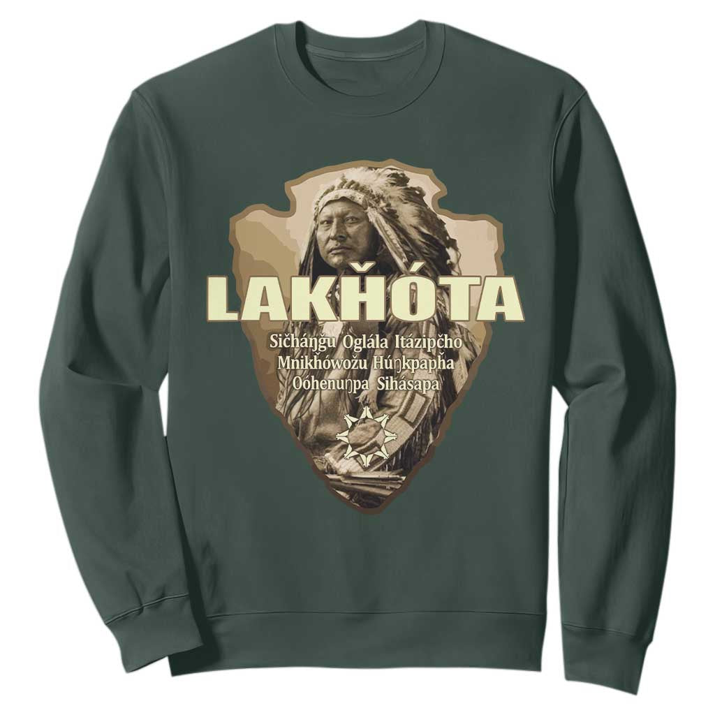 Chief Spotted Elk Lakhota Lakota Sioux Native American Indian Sweatshirt TS11 Dark Forest Green Print Your Wear