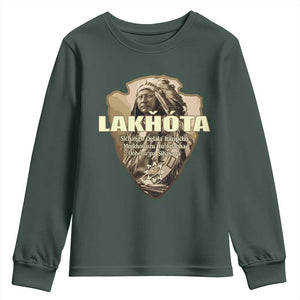 Chief Spotted Elk Lakhota Lakota Sioux Native American Indian Youth Sweatshirt TS11 Dark Forest Green Print Your Wear