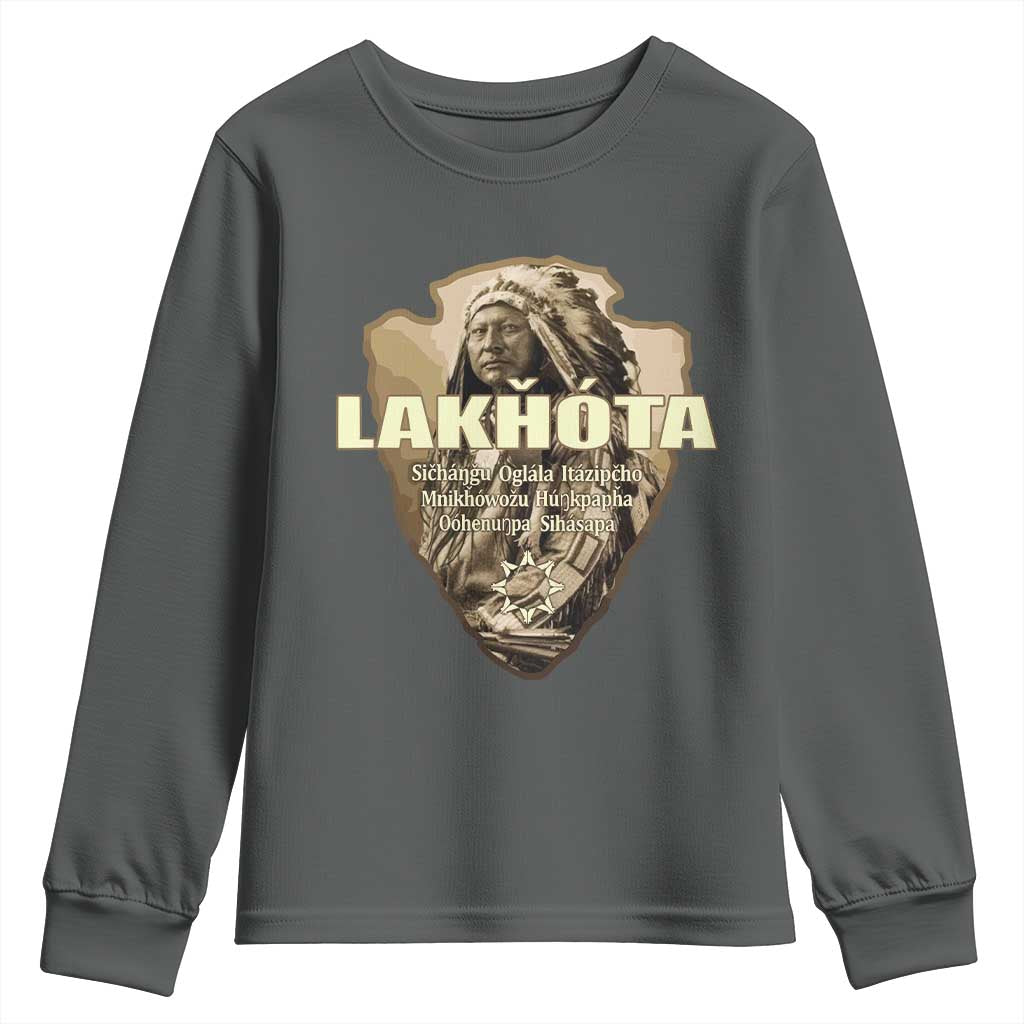 Chief Spotted Elk Lakhota Lakota Sioux Native American Indian Youth Sweatshirt TS11 Dark Heather Print Your Wear