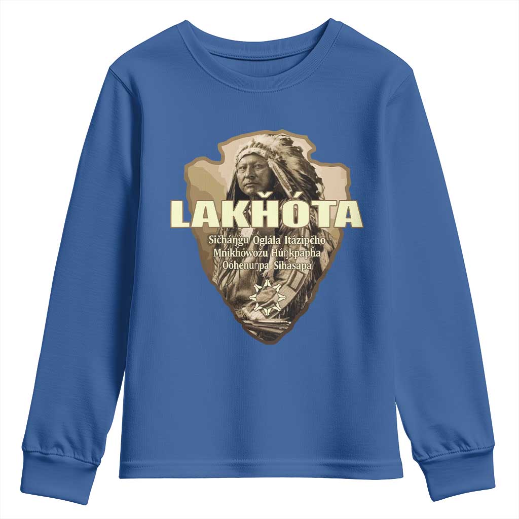 Chief Spotted Elk Lakhota Lakota Sioux Native American Indian Youth Sweatshirt TS11 Royal Blue Print Your Wear