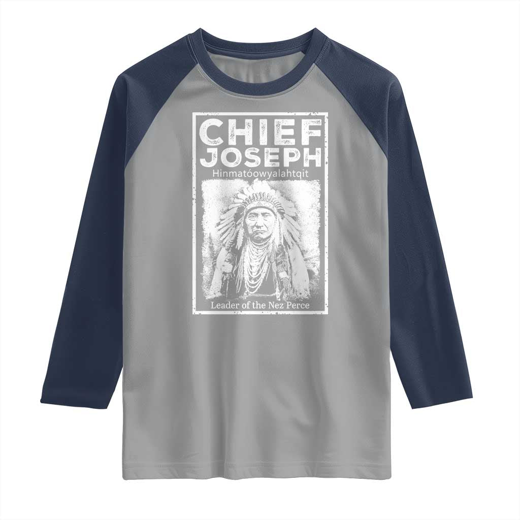 Native American Chief Joseph Raglan Shirt Leader Of The Nez Perce Indian History TS11 Sport Gray Navy Print Your Wear