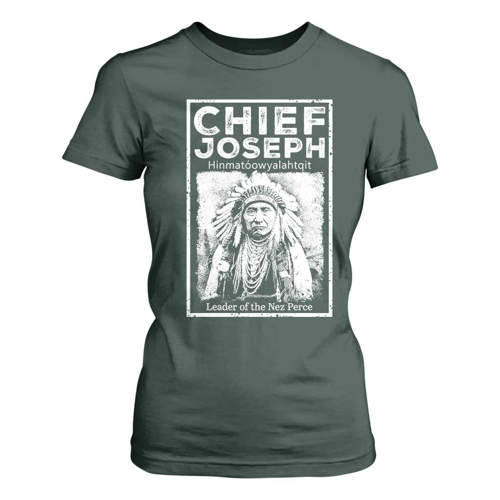 Native American Chief Joseph T Shirt For Women Leader Of The Nez Perce Indian History TS11 Dark Forest Green Print Your Wear