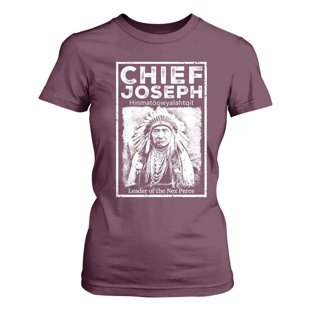 Native American Chief Joseph T Shirt For Women Leader Of The Nez Perce Indian History TS11 Maroon Print Your Wear