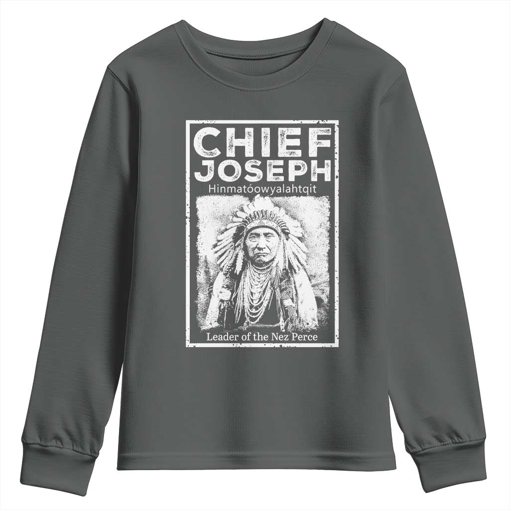 Native American Chief Joseph Youth Sweatshirt Leader Of The Nez Perce Indian History TS11 Dark Heather Print Your Wear